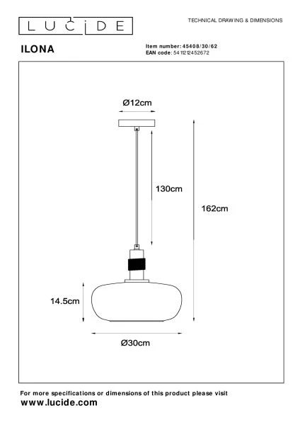 Lucide ILONA - Pendant light - Ø 30 cm - 1xE27 - Amber - technical